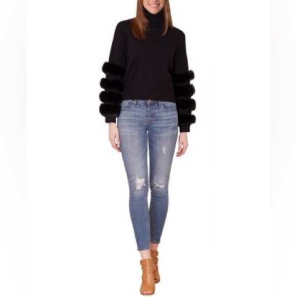 Cliché Black Turtleneck Sweater with Faux Fur Sleeves - Picture 1 of 8